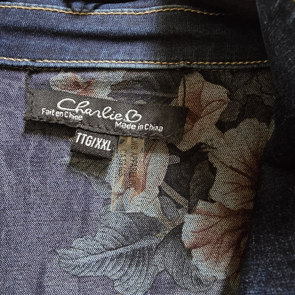 Reversible CHARLIE B Floral Blue Jean Jacket - Picture 4 of 5